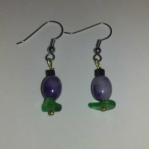 Purple/Green Stone Bead Earrings